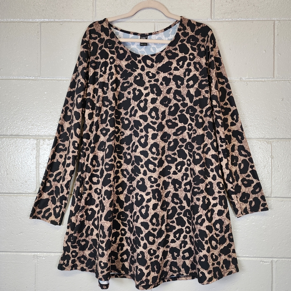 Lildy Leopard Printed Pocket Swing Tunic 2X-3X